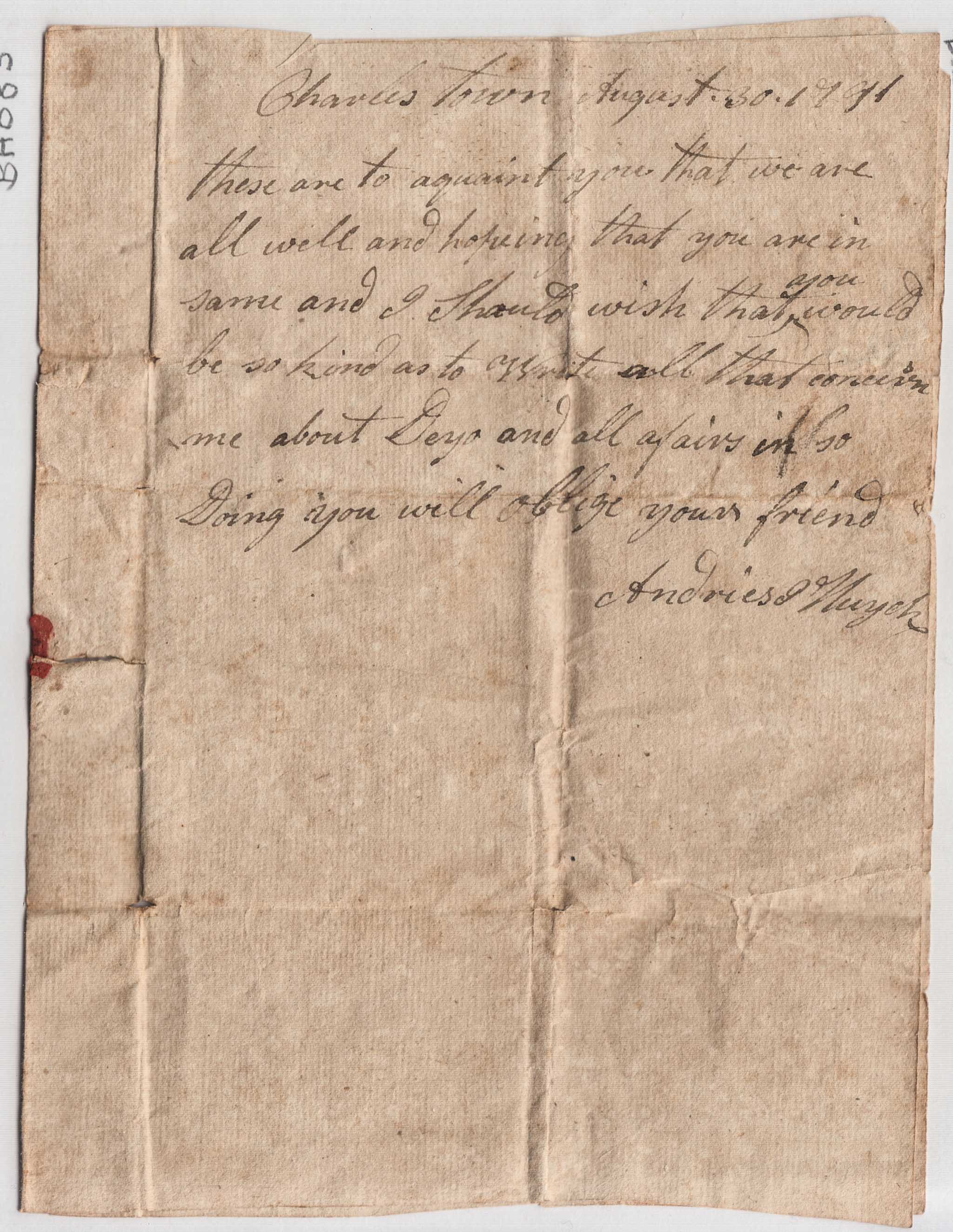 BH083 1791-08-30 Letter, Andries J Huyck to Aron Huyck & Samuel van Slyck, Inquiring After Their Health